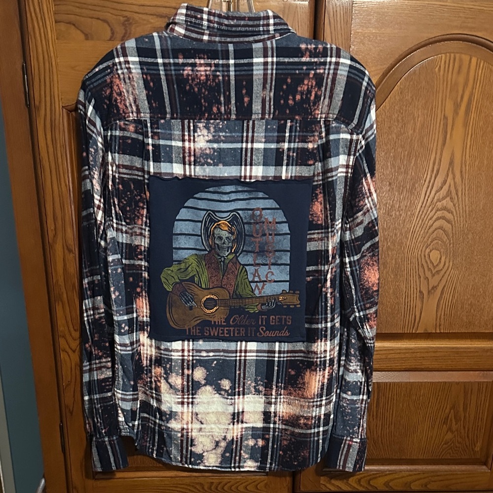 Outlaw Music upcycled bleached flannel tee One of a Kind